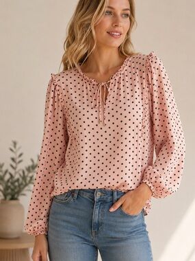 100% Viscose Blouse M Pink Black Polka Dot  Tommy Hilfiger